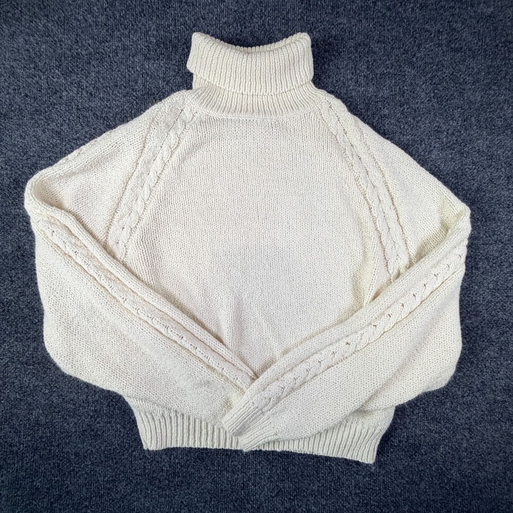 Vintage D.D. Sloane Fisherman Sweater Womens Large White Cable Knit Turtleneck‎